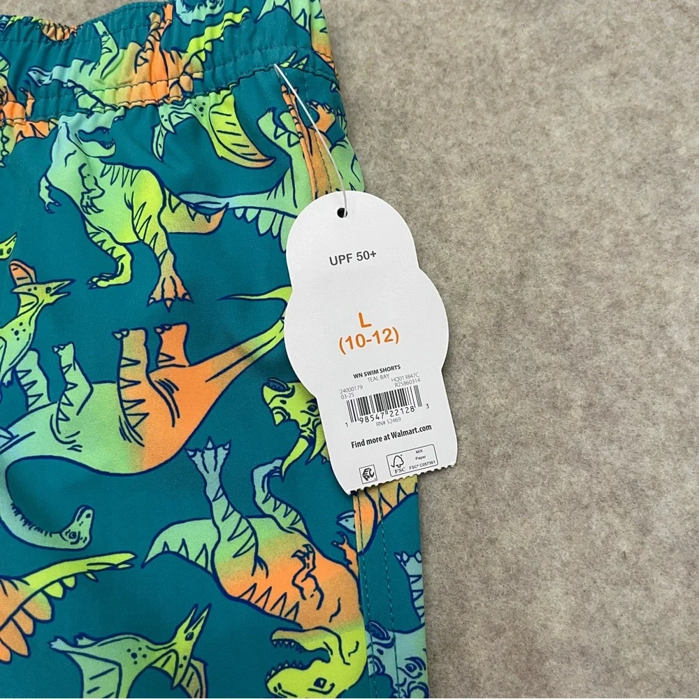 Wonder Nation Green Dinosaur UPF 50+ Swim Shorts Trunks Boys Size L(10-12) New